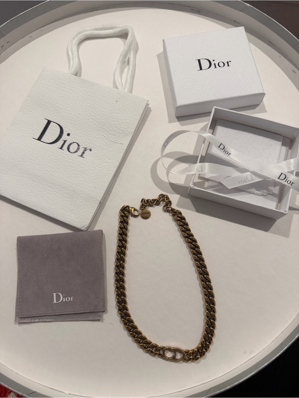 Dior Antique Gold Curb Chain Necklace with CD Motif - Picture 2 of 6